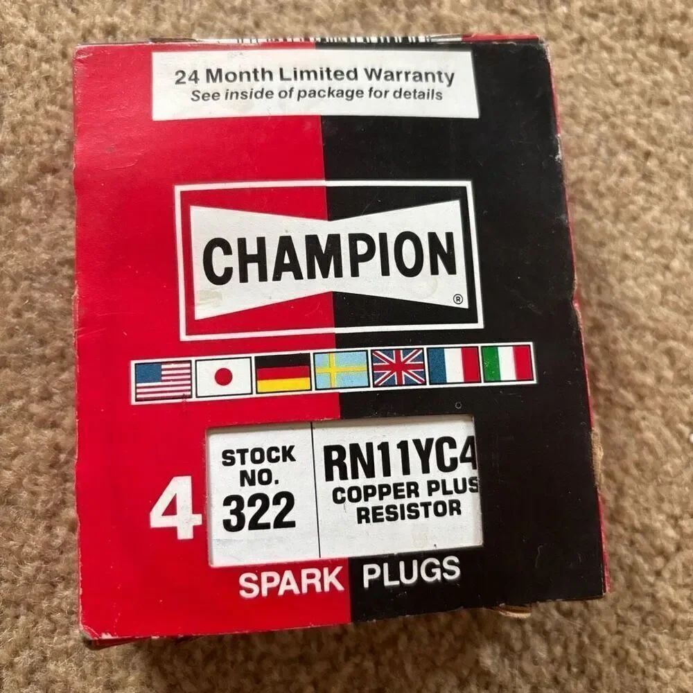 Champion Stock No. 322 RN11YC4 Copper Plus Resistor Box Of 4 Spark Plugs